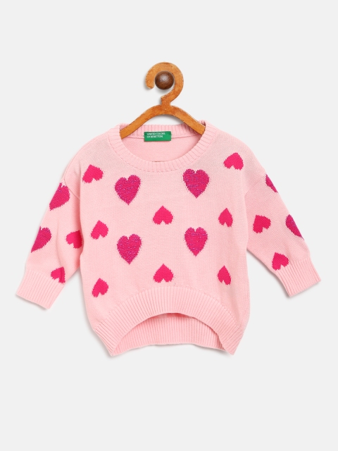 

United Colors of Benetton Girls Pink Heart Pattern Pullover Sweater