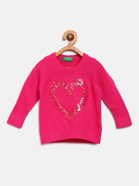 

United Colors of Benetton Girls Pink Heart Sequins Pullover Sweater