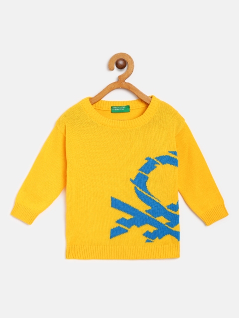 

United Colors of Benetton Boys Yellow & Blue Brand Logo Self Design Pullover