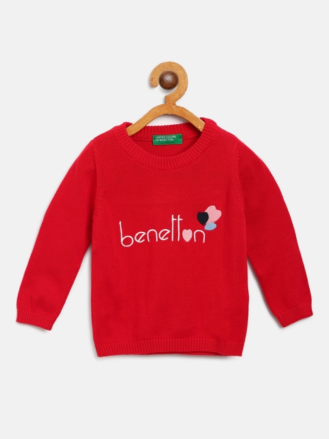 

United Colors of Benetton Girls Red Brand Logo Embroidered Pullover Sweater