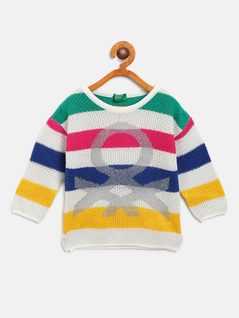 

United Colors of Benetton Girls Multicoloured Striped Brand Logo Sweater, Multi