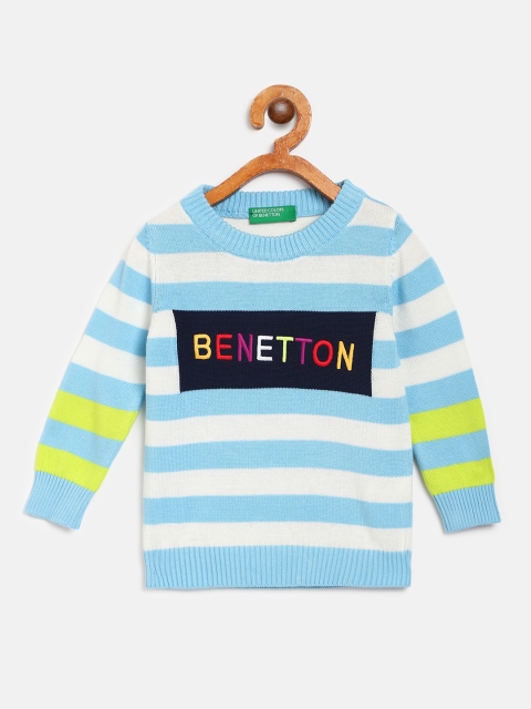 

United Colors of Benetton Boys Blue & White Striped Pullover