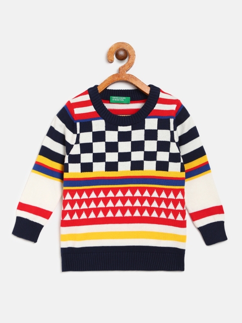 

United Colors of Benetton Boys Navy & White Checked Pullover, Navy blue