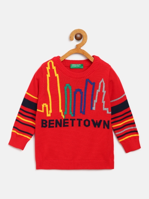 

United Colors of Benetton Boys Red & Navy Town Self Design Pullover