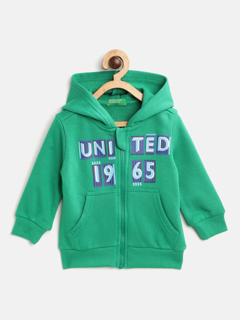 

United Colors of Benetton Boys Green & Blue Brand Logo Print Hooded Sweatshirt