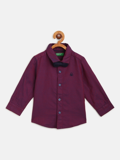 

United Colors of Benetton Boys Red & Navy Regular Fit Self Design Casual Shirt With Bow