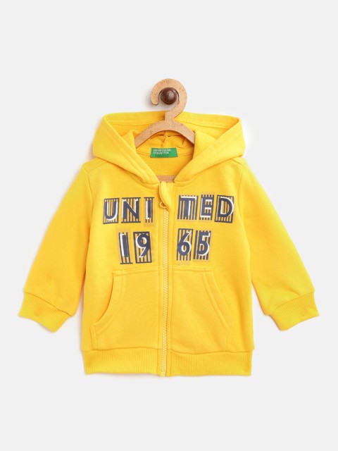 

United Colors of Benetton Boys Yellow & Navy Blue Brand Logo Print Hooded Sweatshirt