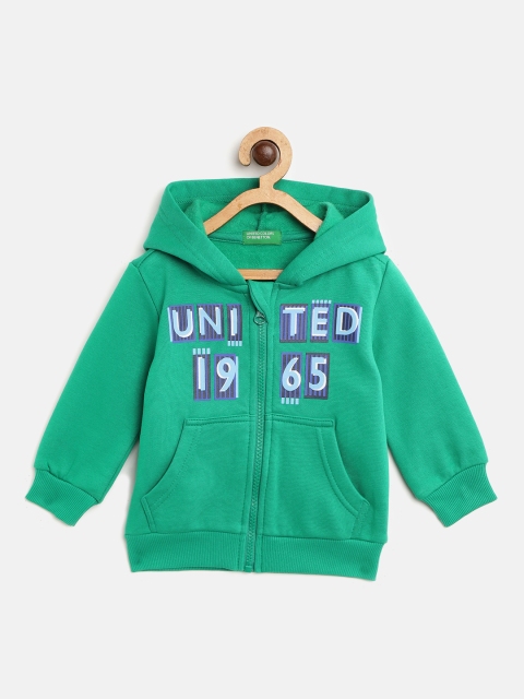 

United Colors of Benetton Boys Green & Blue Brand Logo Print Hooded Sweatshirt