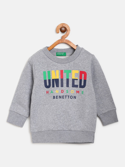 

United Colors of Benetton Boys Grey Melange Brand Logo Print Sweatshirt