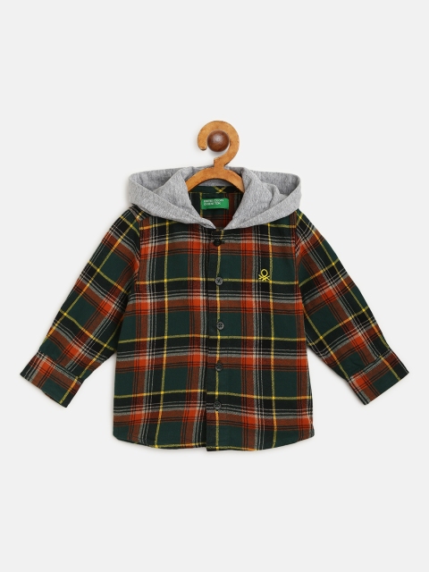 

United Colors of Benetton Boys Green & Rust Orange Regular Fit Checked Casual Shirt