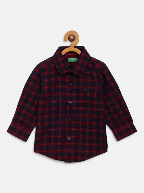 

United Colors of Benetton Boys Red & Navy Blue Checked Corduroy Shirt