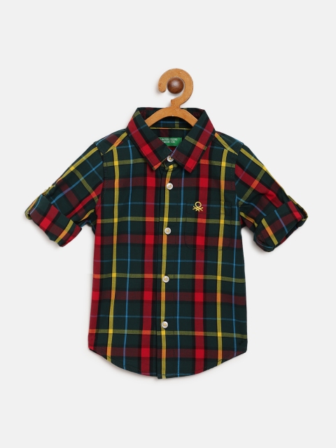 

United Colors of Benetton Boys Green & Red Checked Casual Shirt