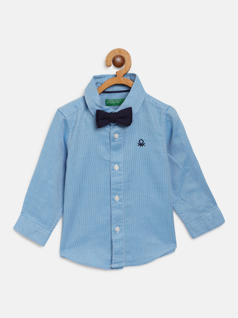 

United Colors of Benetton Boys Blue Self-Design Casual Shirt with Bow Tie