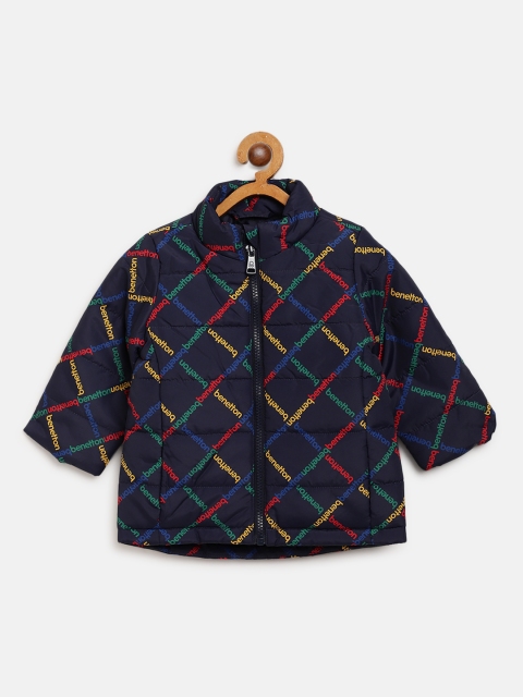 

United Colors of Benetton Boys Navy Blue Brand Logo Print Padded Jacket