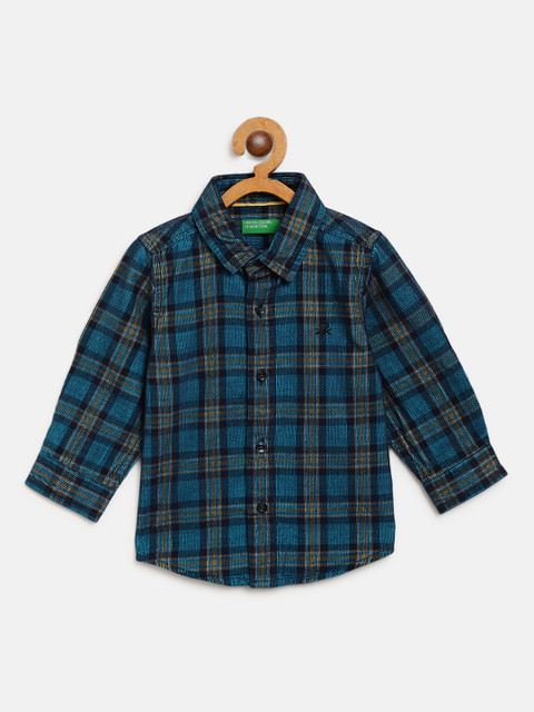 

United Colors of Benetton Boys Teal Blue & Yellow Checked Corduroy Shirt