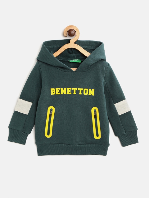 

United Colors of Benetton Boys Green & Yellow Brand Logo Print Hooded Sweatshirt