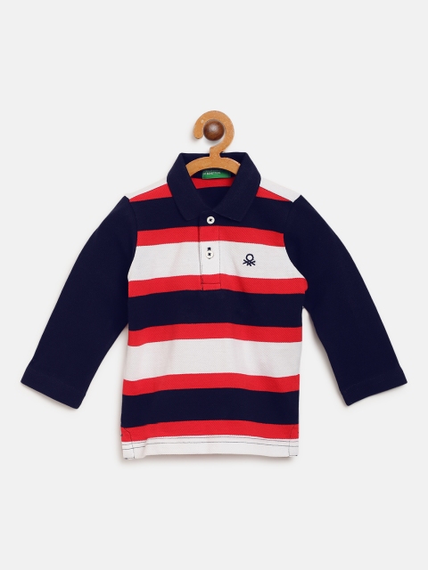 

United Colors of Benetton Boys Red & Navy Striped Polo Collar T-shirt
