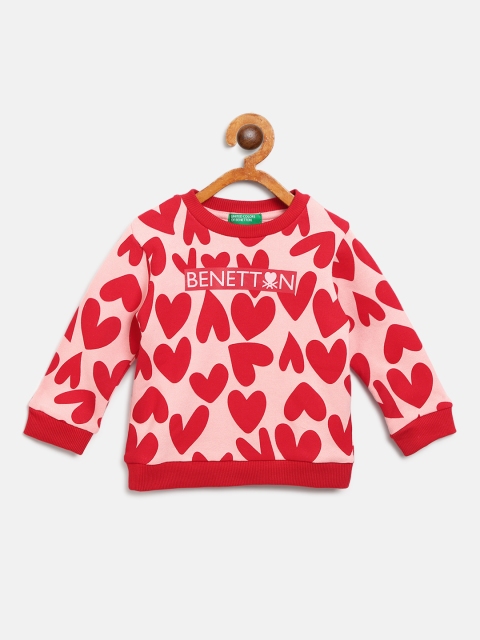 

United Colors of Benetton Girls Peach-Coloured & Red Heart Print Sweatshirt