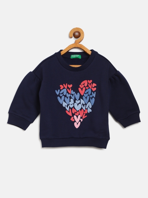 

United Colors of Benetton Girls Navy Blue & Pink Hearts Print Sweatshirt