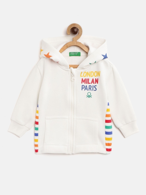 

United Colors of Benetton Girls White Solid Hooded Sweatshirt