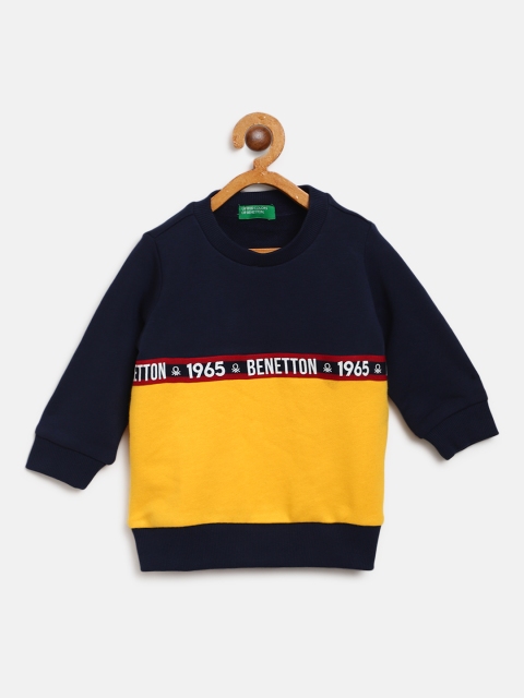 

United Colors of Benetton Boys Navy Blue & Yellow Colourblocked Sweatshirt