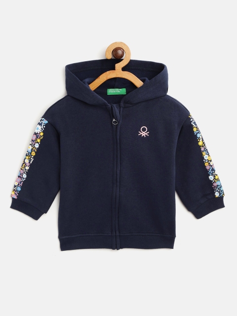 

United Colors of Benetton Girls Navy Blue Floral Print Detail Hooded Sweatshirt