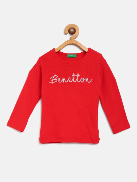 

United Colors of Benetton Girls Red Brand Logo Print Detail Round Neck T-shirt