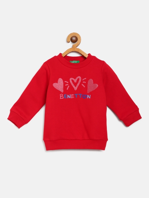 

United Colors of Benetton Girls Red Hearts & Brand Logo Print Sweatshirt