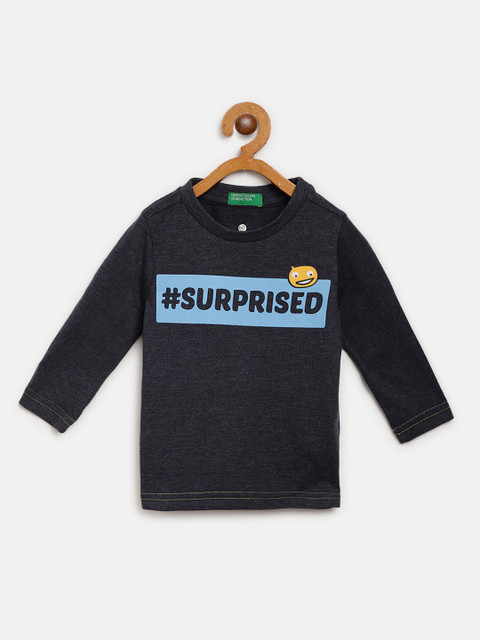 

United Colors of Benetton Boys Navy Blue Typography Print Round Neck T-shirt