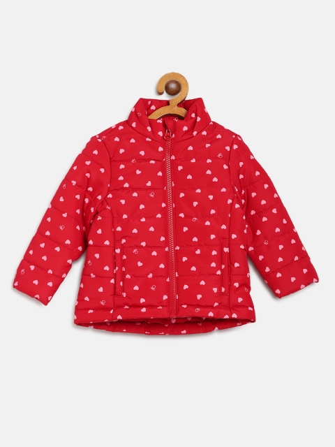 

United Colors of Benetton Girls Red & Pink Hearts Print Padded Jacket