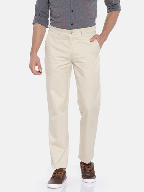 

ColorPlus Men Beige Tailored Fit Solid Regular Trousers