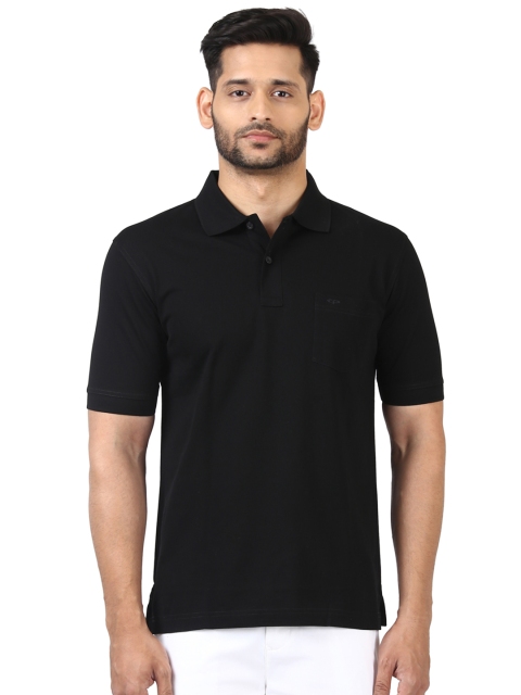 

ColorPlus Men Black Solid Polo Collar T-shirt