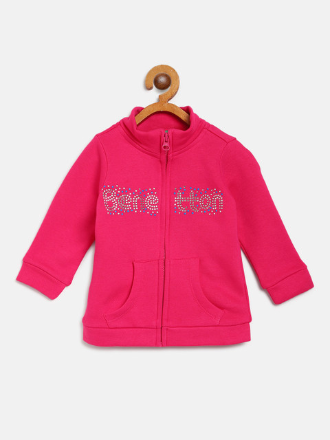 

United Colors of Benetton Girls Fuchsia Pink Brand Logo Studded Sweatshirt