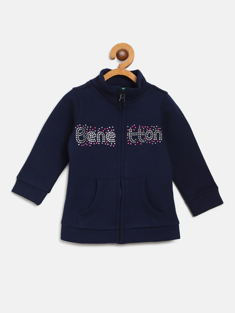 

United Colors of Benetton Girls Navy Blue Brand Logo Studded Sweatshirt
