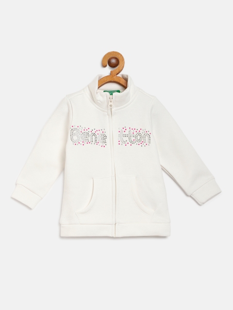 

United Colors of Benetton Girls White Brand Logo Studded Sweatshirt