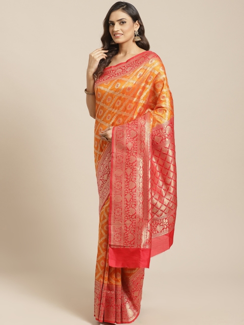 

Mitera Orange & Red Woven Design Banarasi Saree