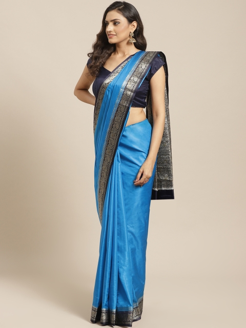 

Mitera Blue Pure Silk Solid Banarasi Saree