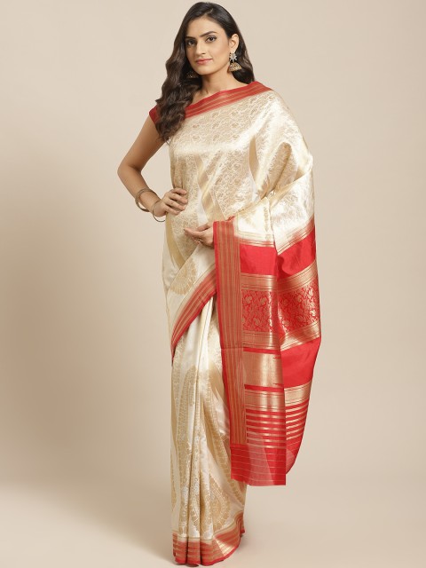 

Mitera Off-White & Golden Pure Silk Woven Design Banarasi Saree