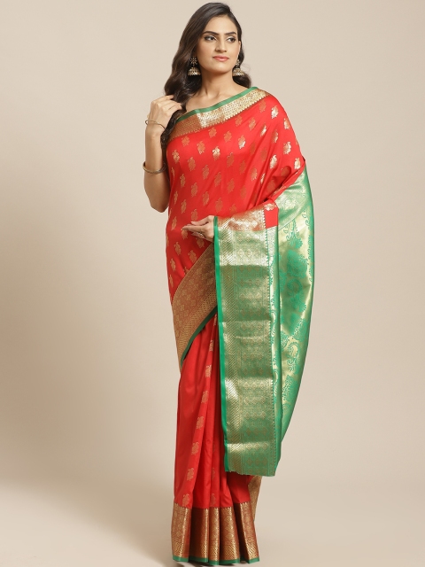 

Mitera Red & Green Pure Silk Zari Woven Design Banarasi Saree