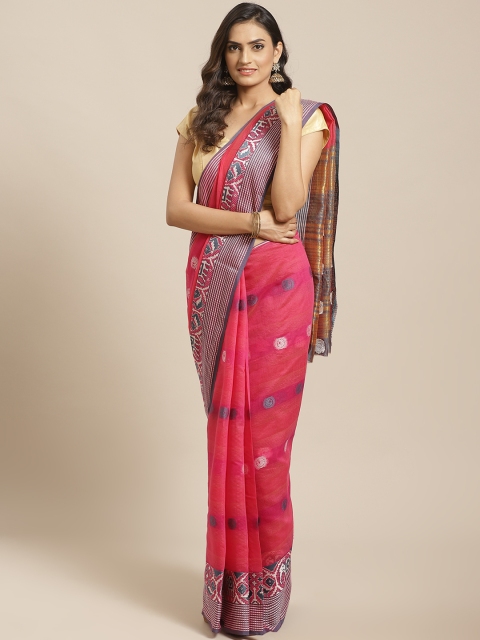 

Mitera Pink & Blue Pure Cotton Woven Design Saree
