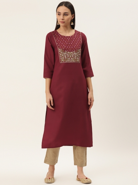 

Varanga Women Maroon & Beige Embroidered Kurta with Trousers