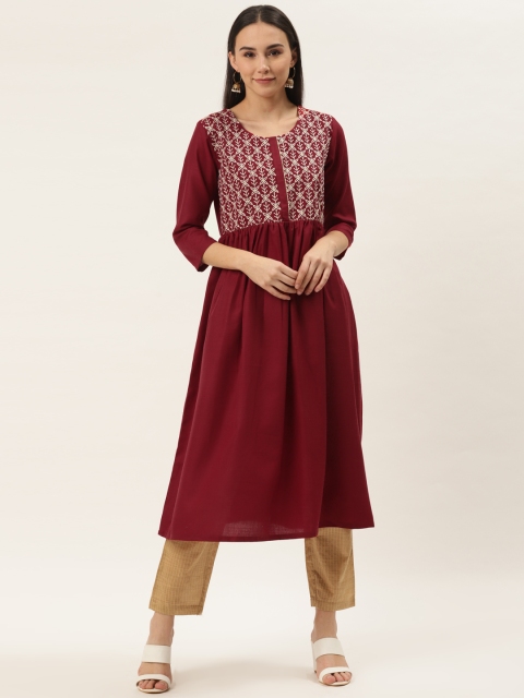 

Varanga Women Maroon & Beige Yoke Design A-line Kurta with Trousers