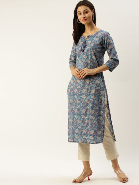 

Rajnandini Women Blue & Beige Printed Straight Kurta