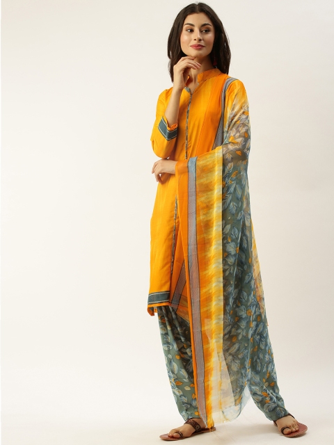 

Rajnandini Yellow & Green Poly Crepe Unstitched Dress Material
