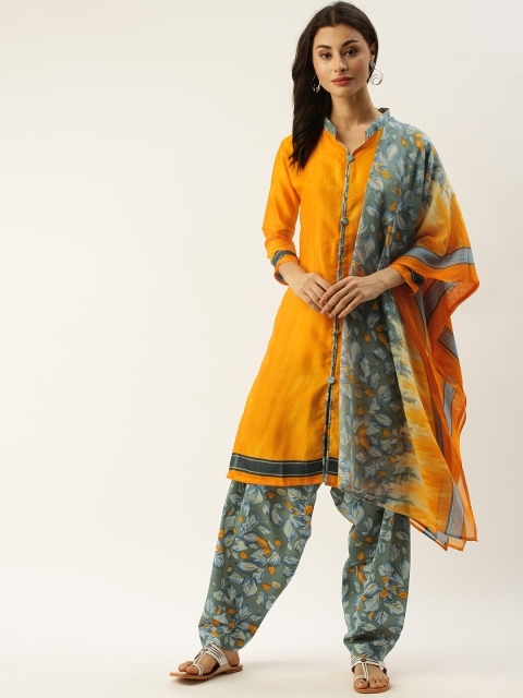 

Rajnandini Yellow & Green Cotton Blend Unstitched Dress Material