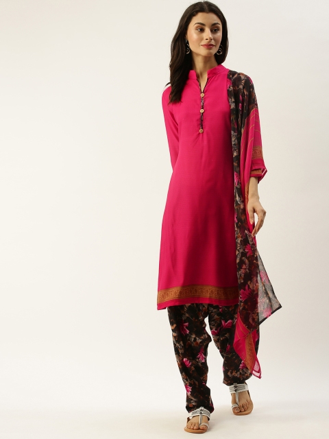 

Rajnandini Pink & Black Poly Crepe Unstitched Dress Material