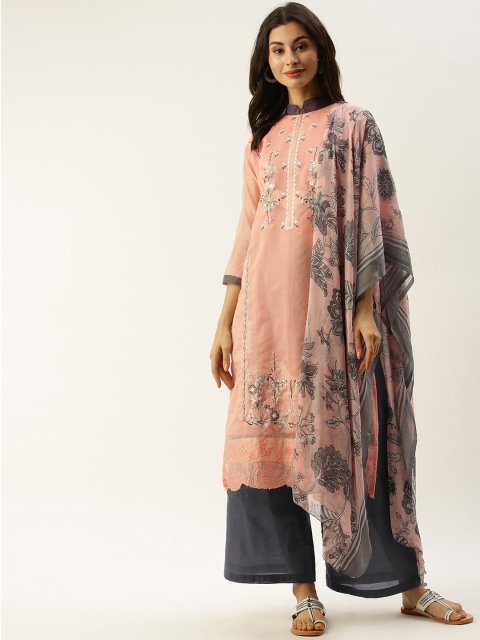 

Rajnandini Peach-Coloured & Grey Silk Blend Unstitched Dress Material