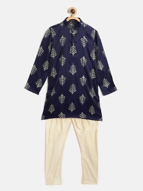 

Readiprint Fashions Boys Navy Blue & Beige Printed Kurta with Churidar