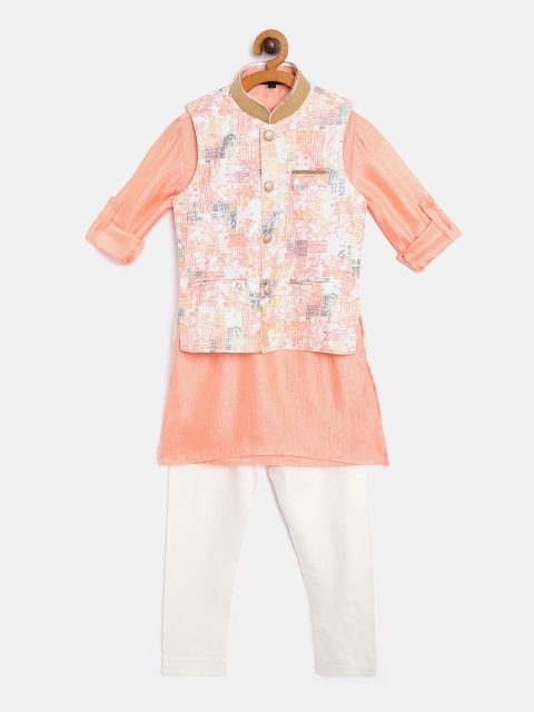 

Readiprint Fashions Boys Peach-Coloured & White Printed Kurta Set with Nehru jacket