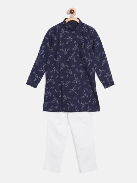 

Readiprint Fashions Boys Navy Blue & White Floral Printed Kurta with Solid Pyjamas